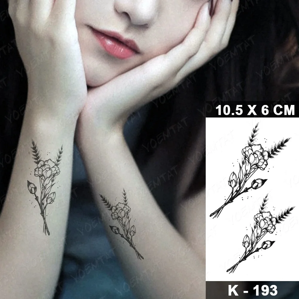 Waterproof Temporary Tattoo Sticker Realistic Black Waist Wrist Lily Flowers Flash Tatoo Fake Tatto For Body Art Women Men