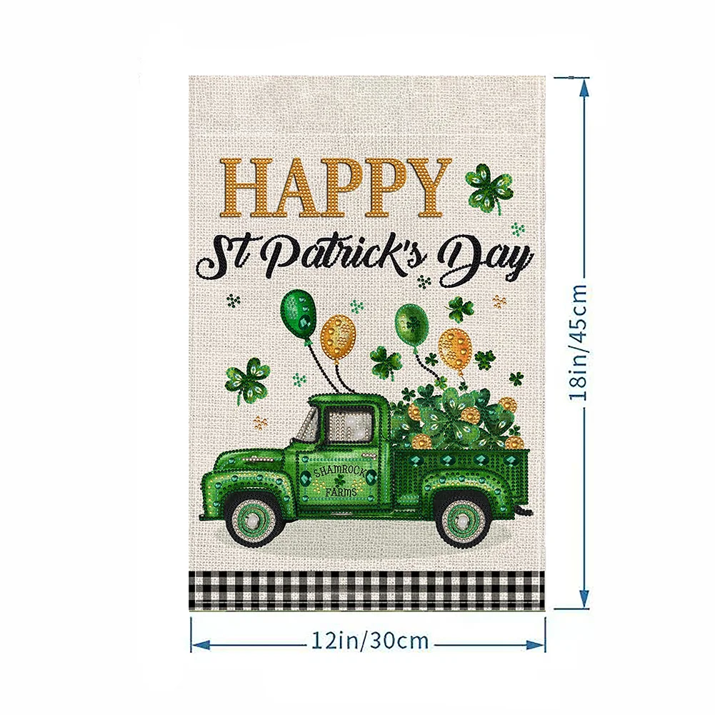 St. Patrick S Day Green Car Diamond Painting Garden Flag for Garden Patio Yard