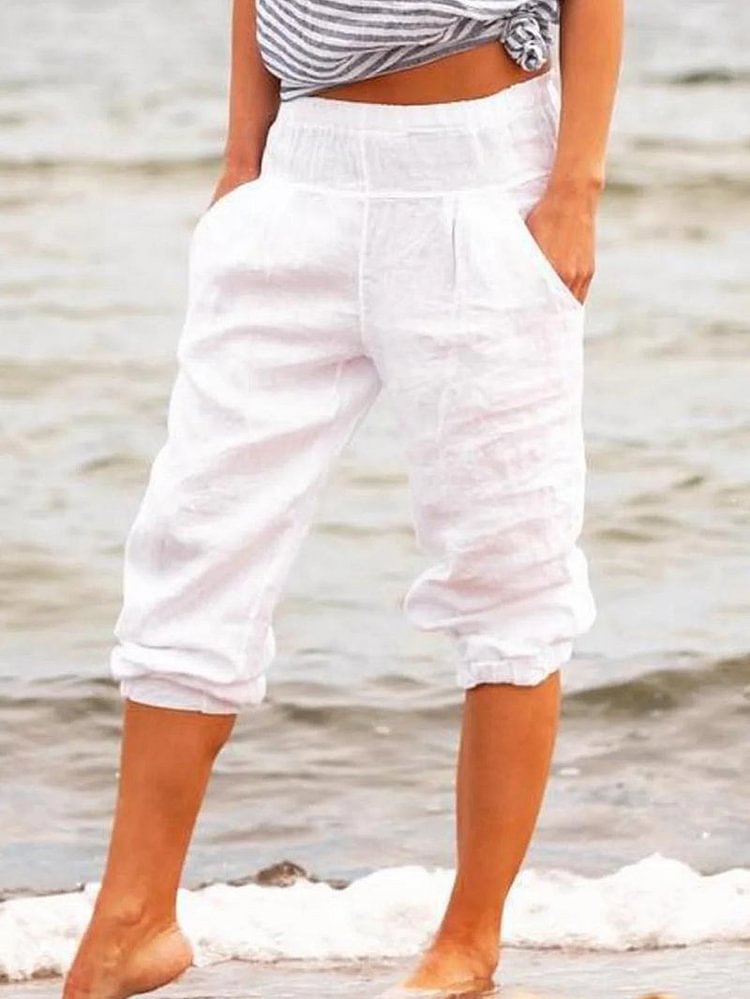 Casual Solid Color Cropped Pants