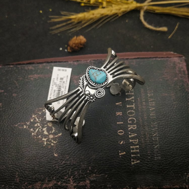 Olivenorma Turquoise Feather Silver Plated Bracelet