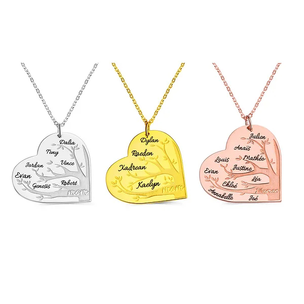 Heart Family Tree Necklace for Mom with Kid's Name