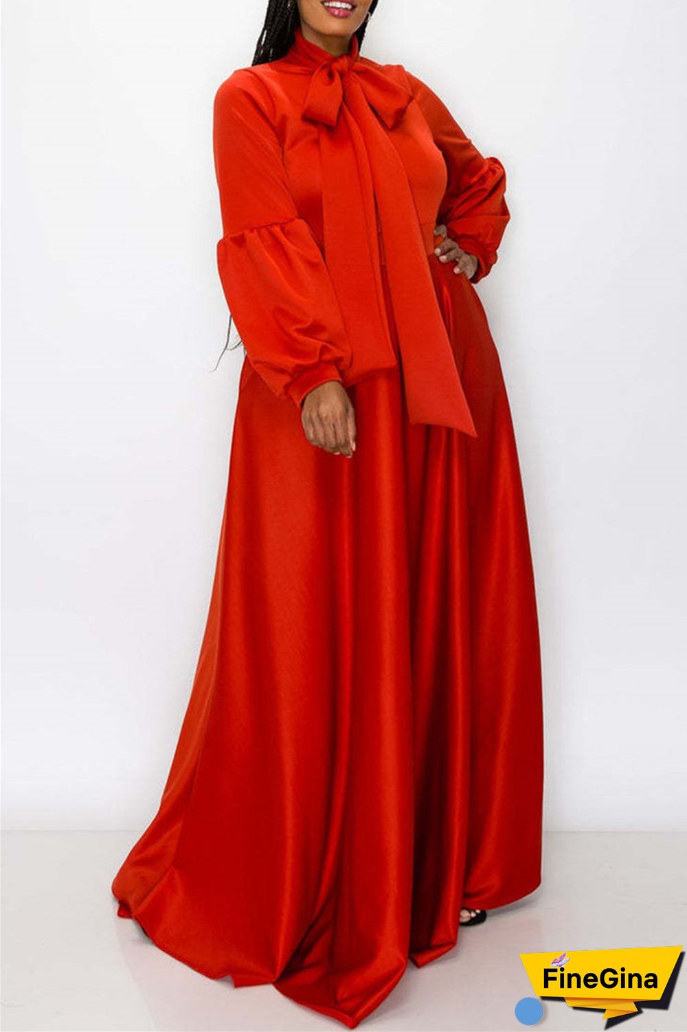 Tibetan Blue Casual Solid With Bow O Neck Long Sleeve Plus Size Dresses