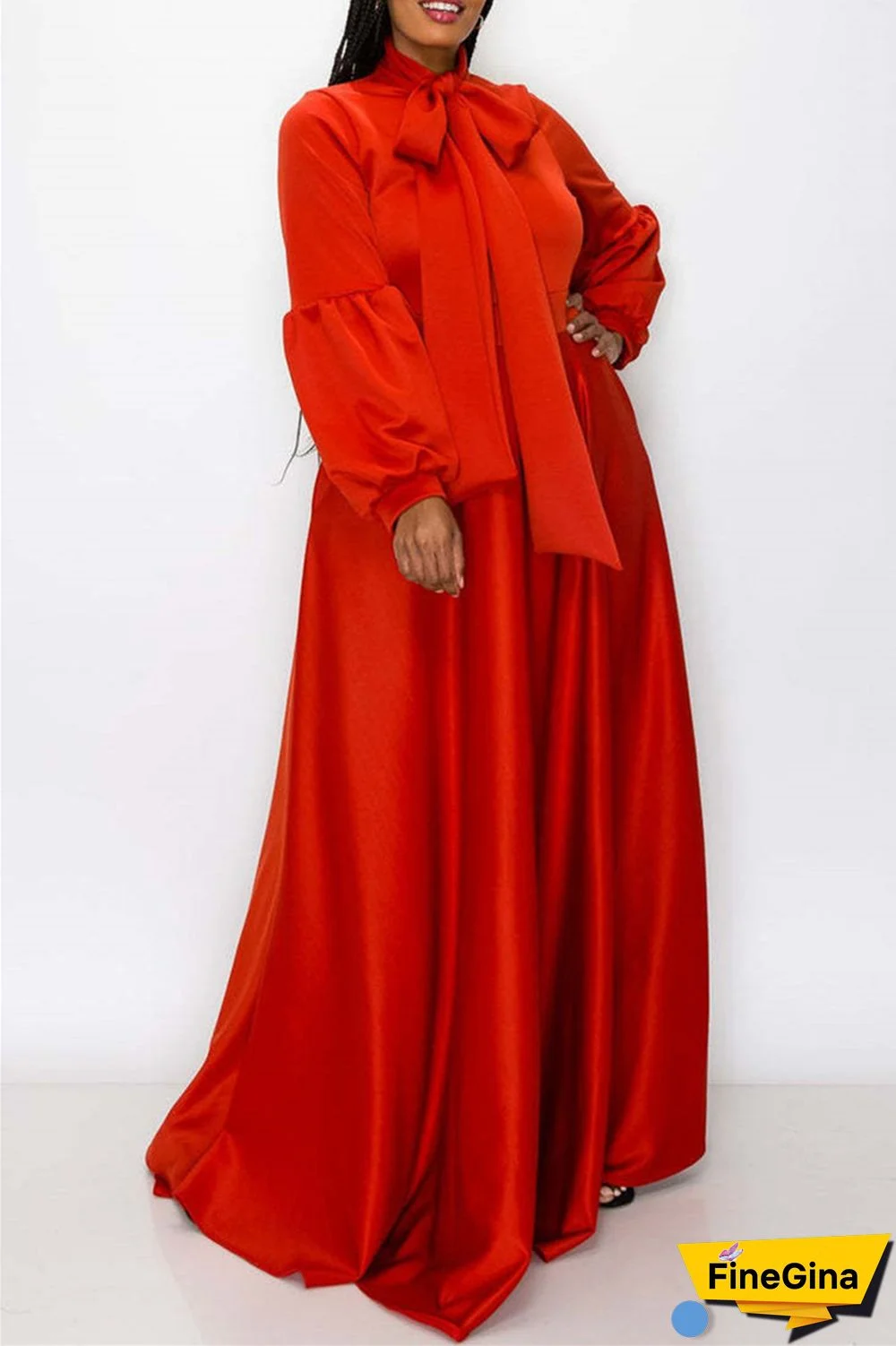 Tibetan Blue Casual Solid With Bow O Neck Long Sleeve Plus Size Dresses