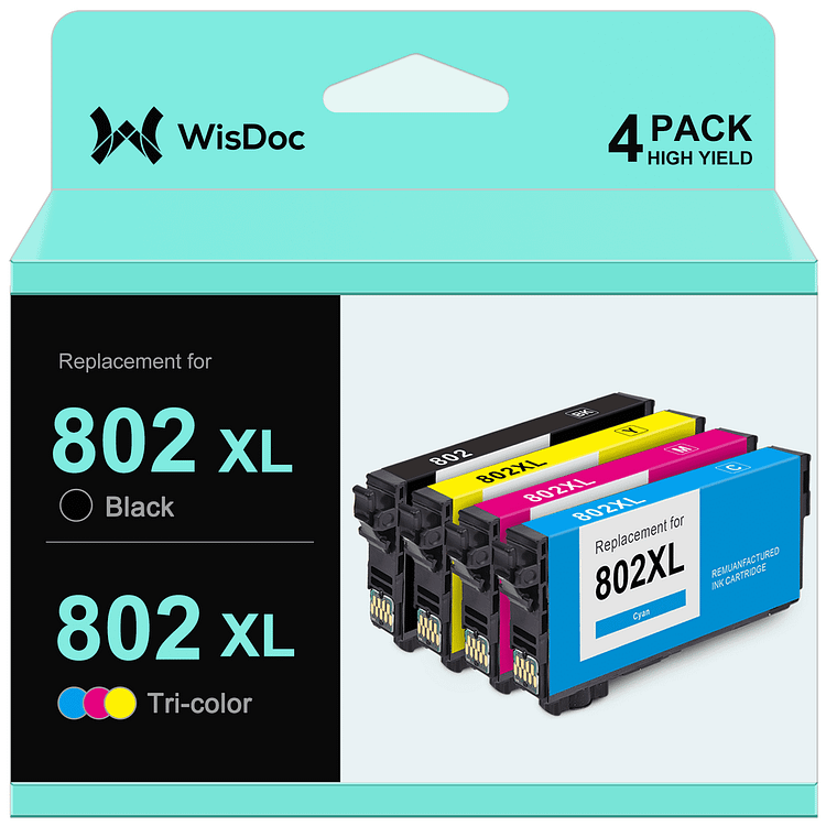 802 Ink Cartridges for Epson Ink 802XL 802 T802XL T802 Cartridges for  Workforce Pro WF-4730 WF-4720 WF-4734 Printer (Black Cyan Magenta Yellow, 4-Pack)