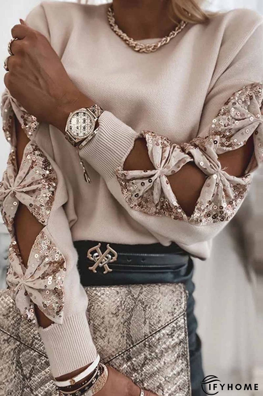 Fashion sequin stitching knit Tops(3 Colors) | IFYHOME