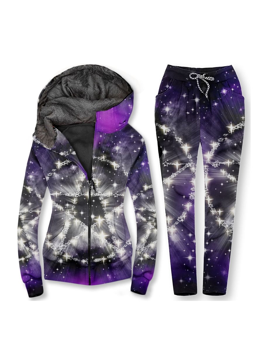 Women's Contrast Print Casual Hoodie Set