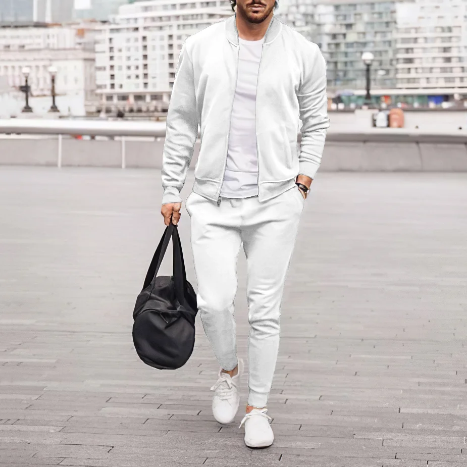 Casual White Jacket And Pants Two Piece Set