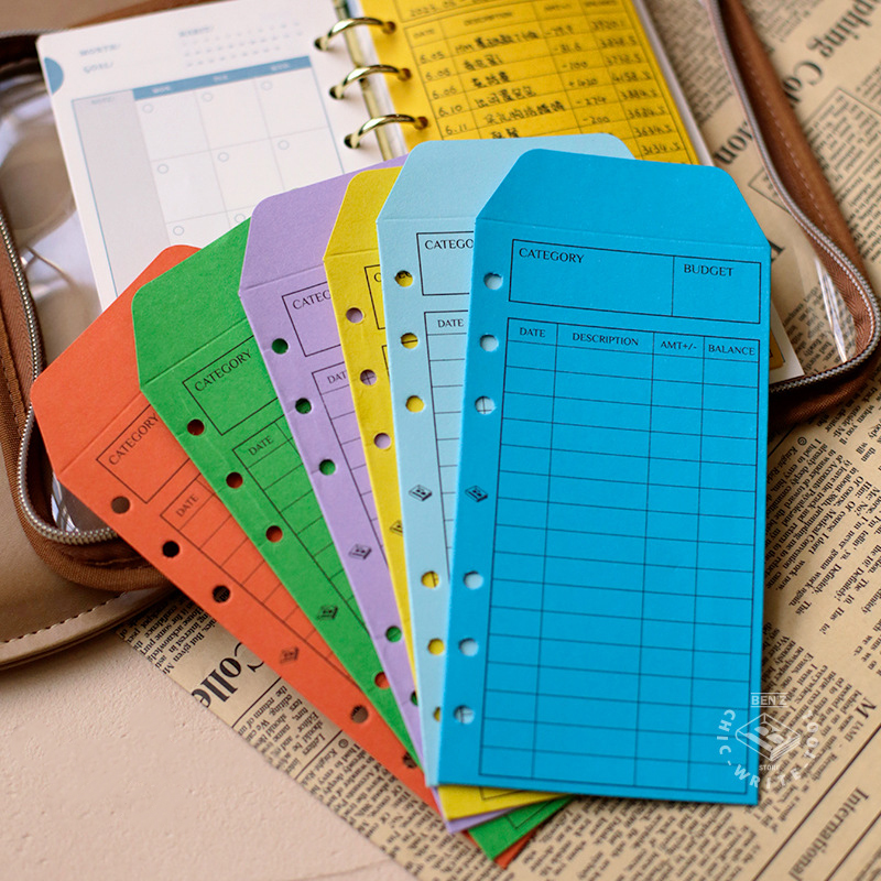 6 Hole Loose-leaf Financial Accounting Storage Bag A5 A6 Colored Envelope Pen Refill Inside Pages Notebook Storage Clip