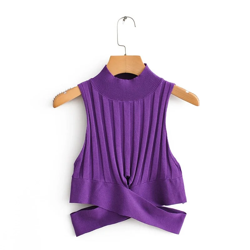 Autumn women's sweater casual solid color high collar sleeveless Slim irregular short sweater