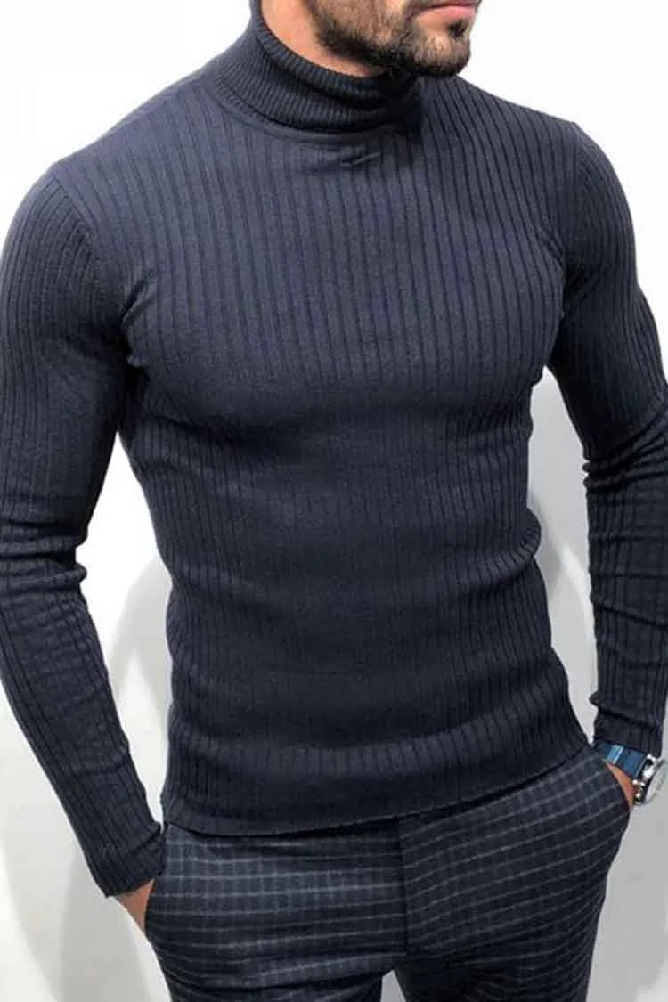 Tiboyz Men's Solid Color Turtleneck Sweater
