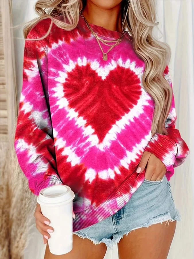 Women's Valentine’s Day Tie-Dye Love Heart Print Casual Sweatshirt