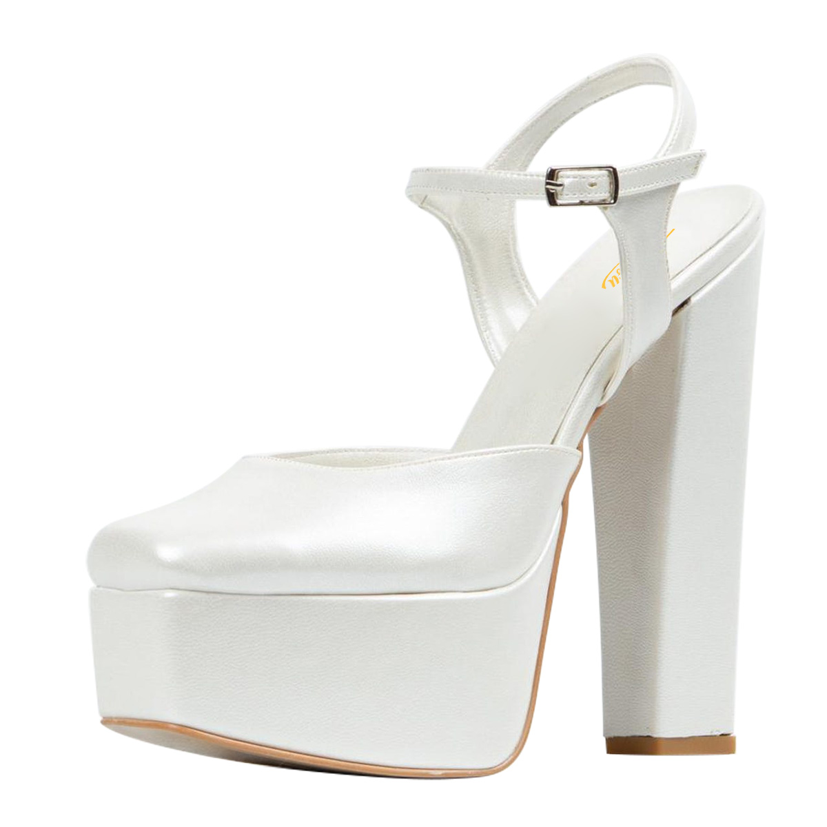 White Buckle Strap Closed Toe Chunky Heeled Sandals with Platform Nicepairs