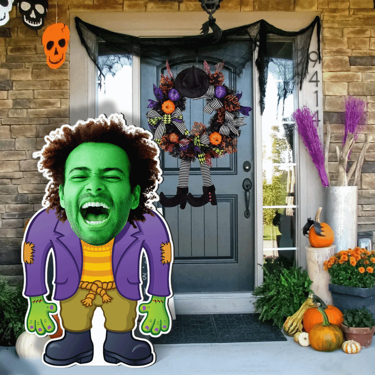 Personalized Green Zombie Cardboard Cutout Custom Halloween Standee with Your Face, Fun Decoration for Halloween Celebrations