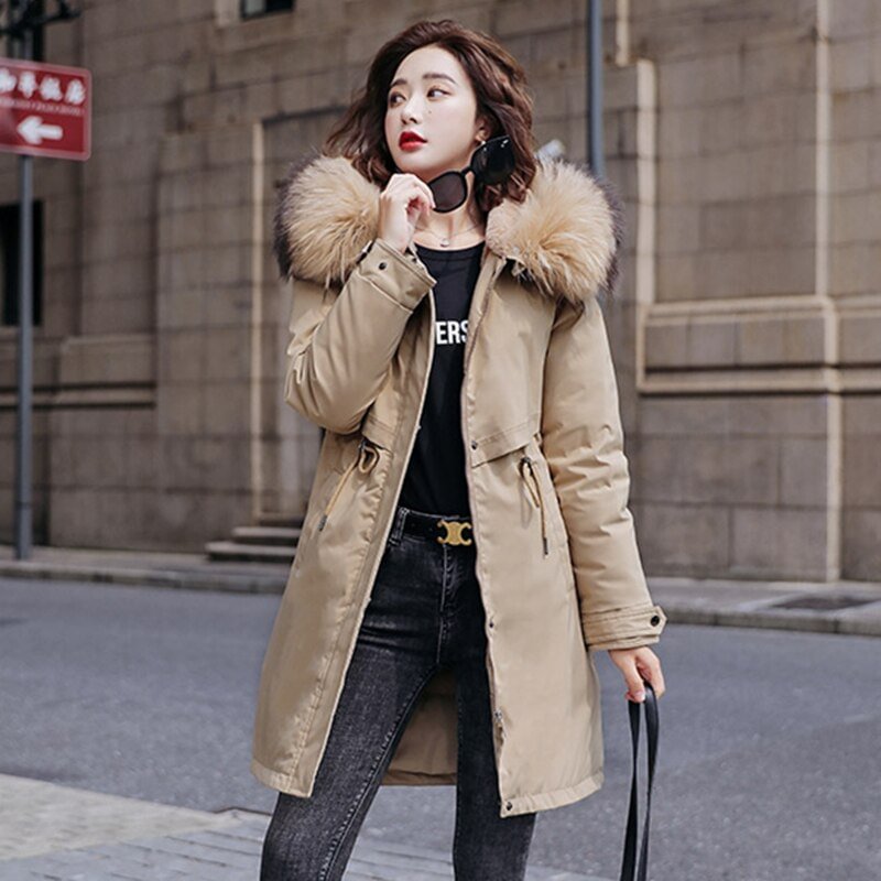 Ladies Long Autumn Winter Jacket Women Velvet Liner Thicken Hooded Parkas Women Slim Fur Collar Warm Outerwear Women Coat Female
