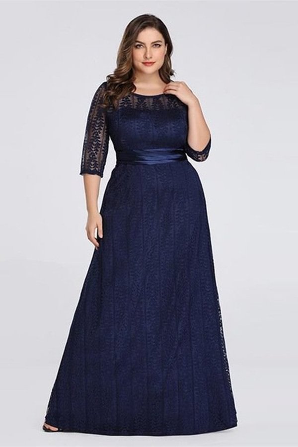 Elegant Half Sleeve Lace Plus Size Long Evening Dress - lulusllly