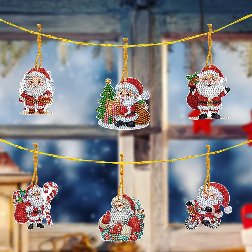 12Pcs Xmas Theme 2D Flat DIY Diamond Christmas Tree Pendant Wall Door Decoration