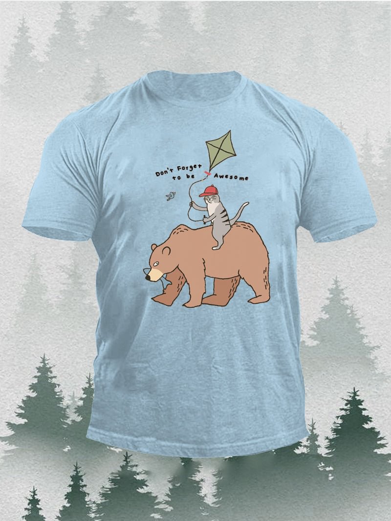 Men's Brown Bear and Cat Short-Sleeved Shirt in  mildstyles