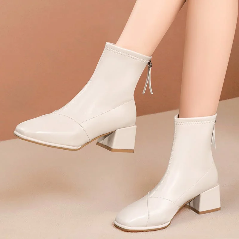 Churchf Autumn And Winter New Korean Fashion Short Boots Women's Thick Head With High Heel Zipper Martin Boots Women