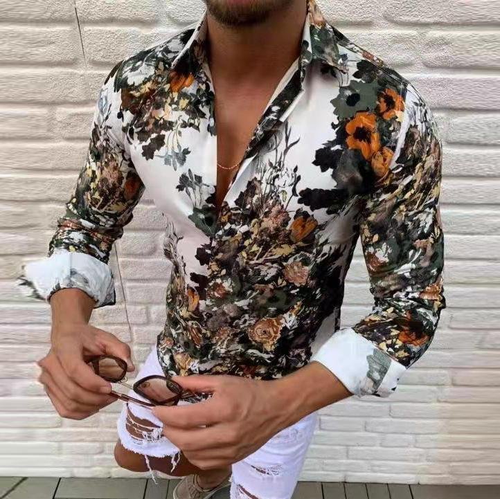 Men's Floral Lapel Button Casual Shirt