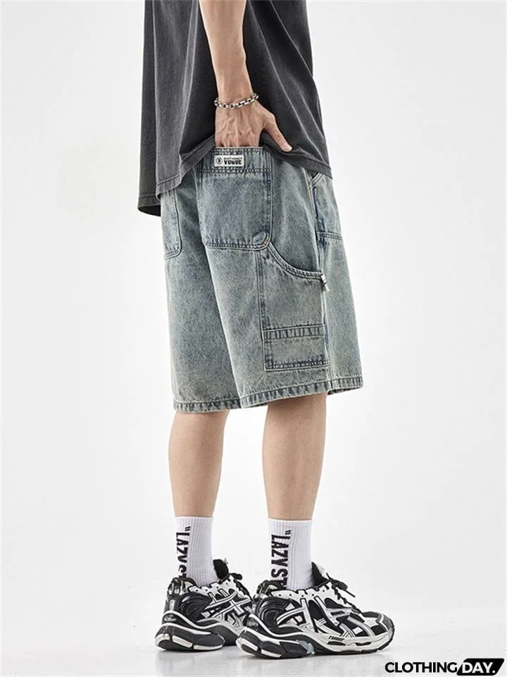 Men's Personality Leisure Blue Elastic Waist Jeans