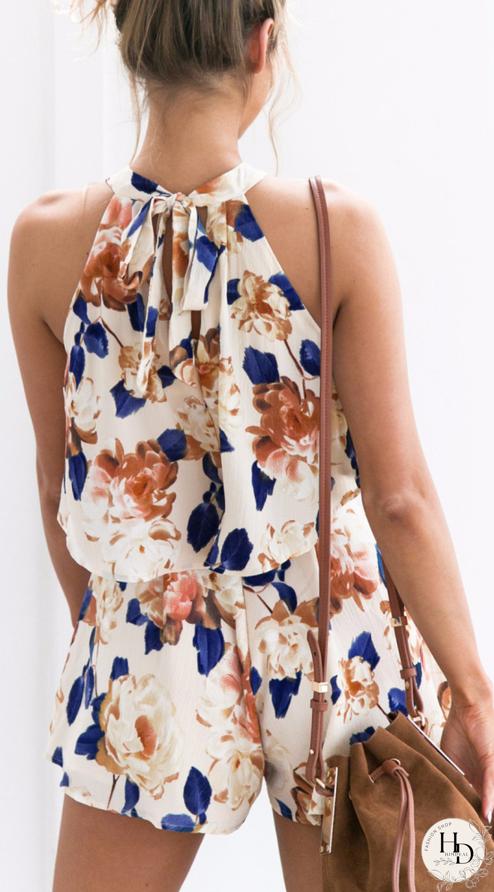 Beige Floral Crop Top and Shorts Matching Sets