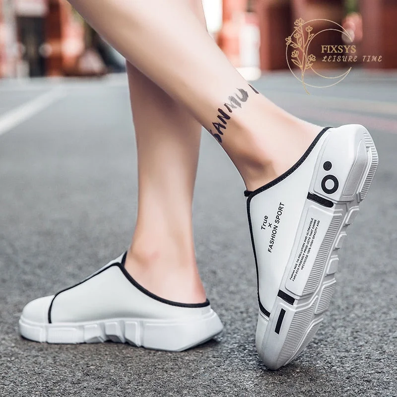 FIXSYS Men Half Shoes Summer Couple Breathable Half Slippers Outdoor Mules Fashion Lightweight Sandals Woman Slides Canvas Shoes