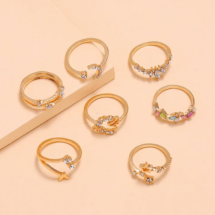 Simple Butterfly Flower Diamond Ring Set