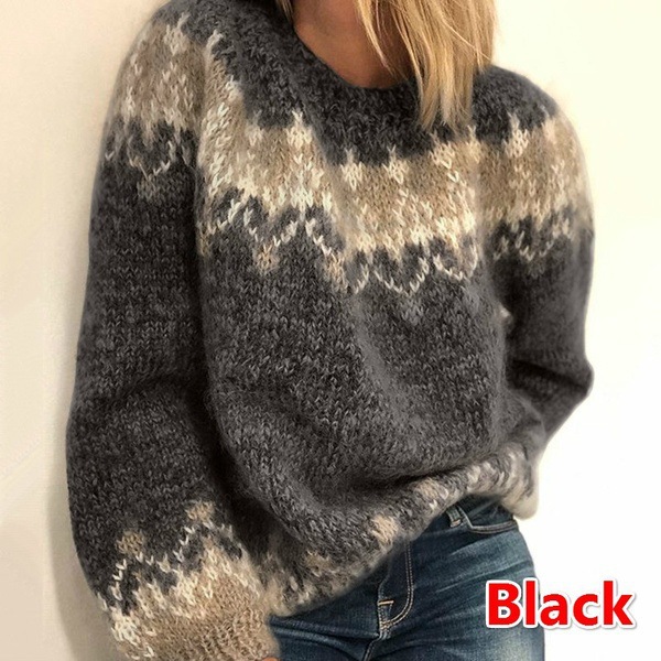 Mature Women Casual Pullover Jacquard Sweater Autumn And Winter Fashion Tops