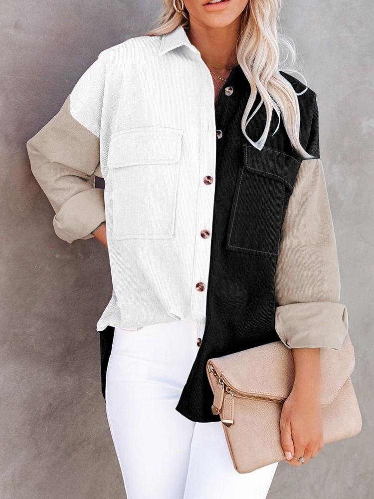 WoodyOrnament Womens Corduroy Long Sleeve Button Down Shirt Casual Collared Jacket Tops