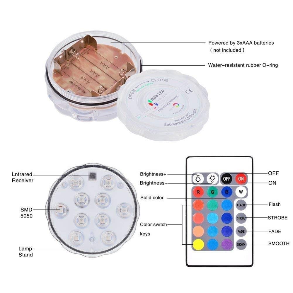 4PC Underwater lamp IP68 Waterproof Multi Color Battery Operated Remote