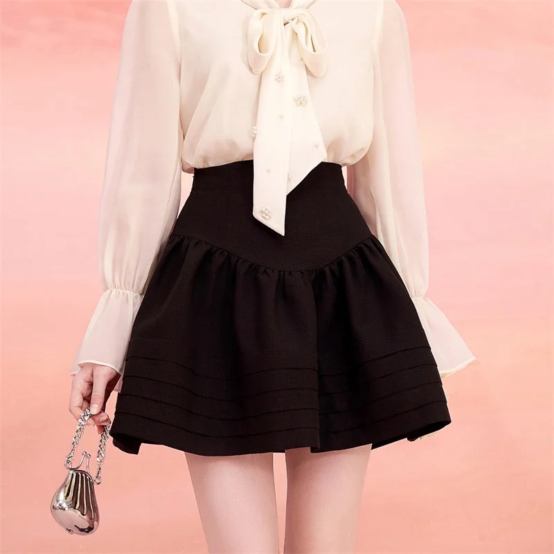 High Waist Minimalist Pure Color Pleated Skirt SS2358