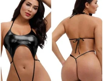 pornhint Pornhint Latex Bodysuit, Catsuit, Faux Leather Shorts Women Uncensored dominatrix jumpsuit sexm&scaron;bel