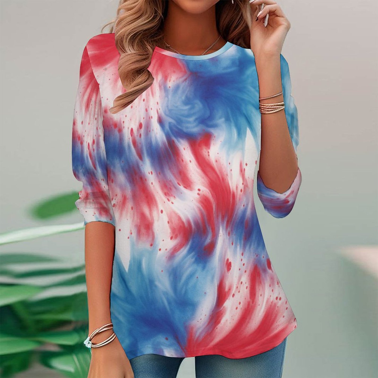 Women Long Sleeve V-neck Graphic Floral Printed Top