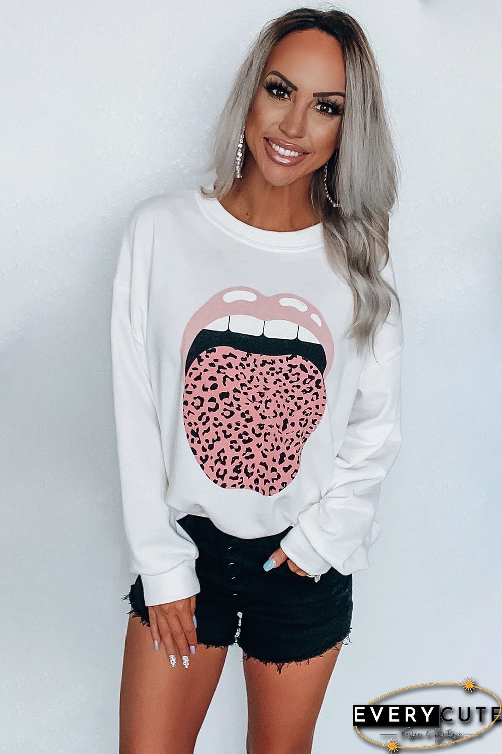 Lip Leopard Tounge Print Sweatshirt