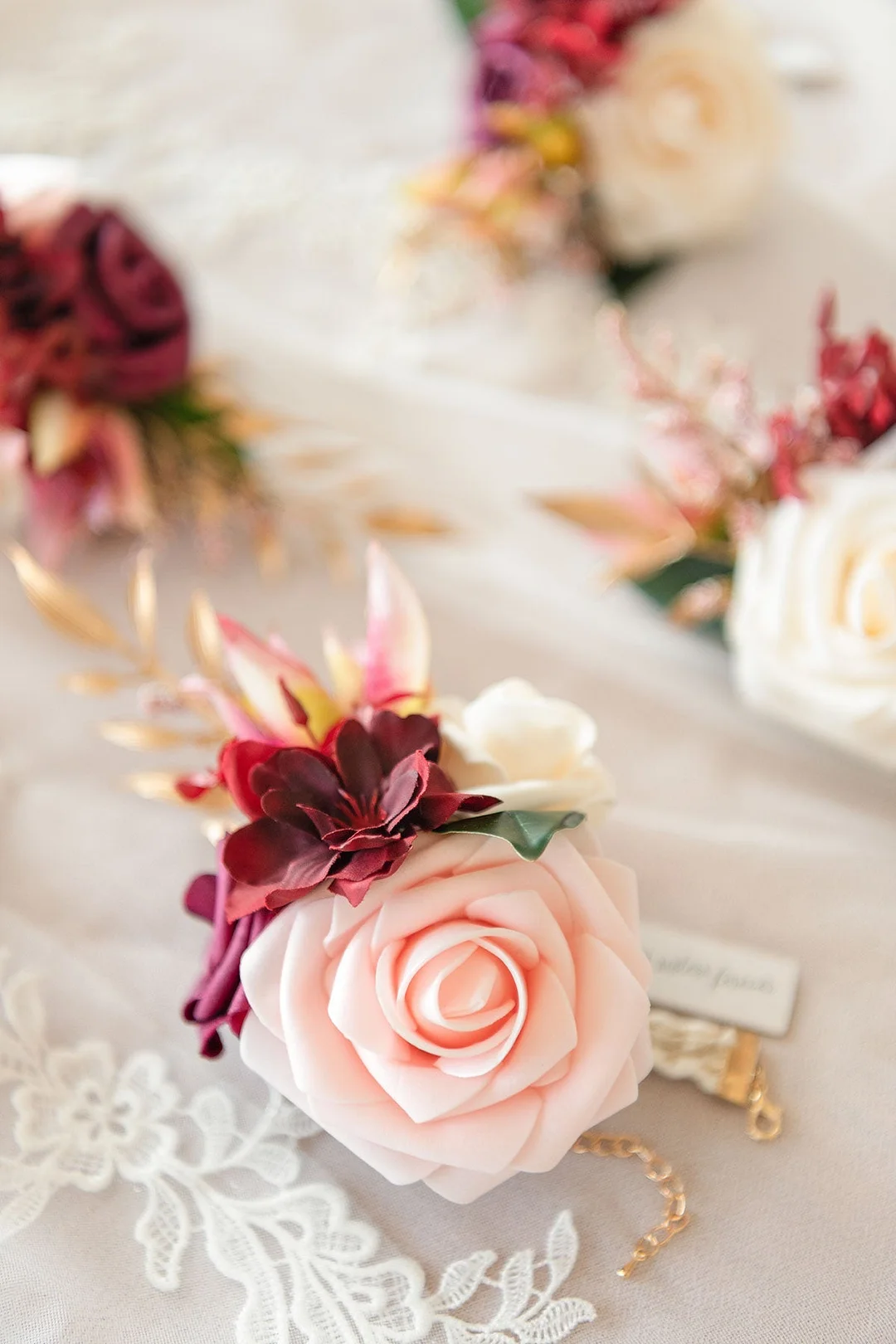 Wrist Corsages in Romantic Marsala