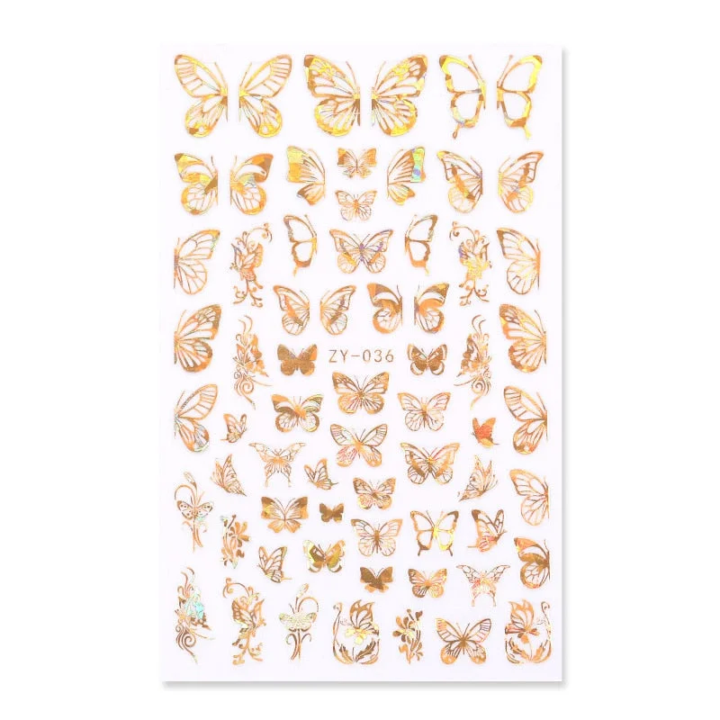 Black White Gold Butterfly 3D Nails Sticker Geometry Decals Flower DIY Decals Designs For Nail Art Manicures Decorations Salon