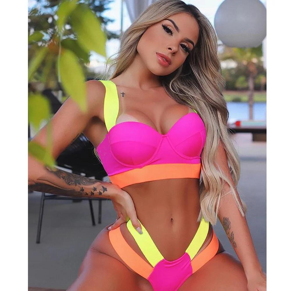 Sexy High Waist Bikini Women Swimsuit 2022 New Arrival Swimwear Hollow Out Print Striped Bathing Suit Beachwear Biquini Female