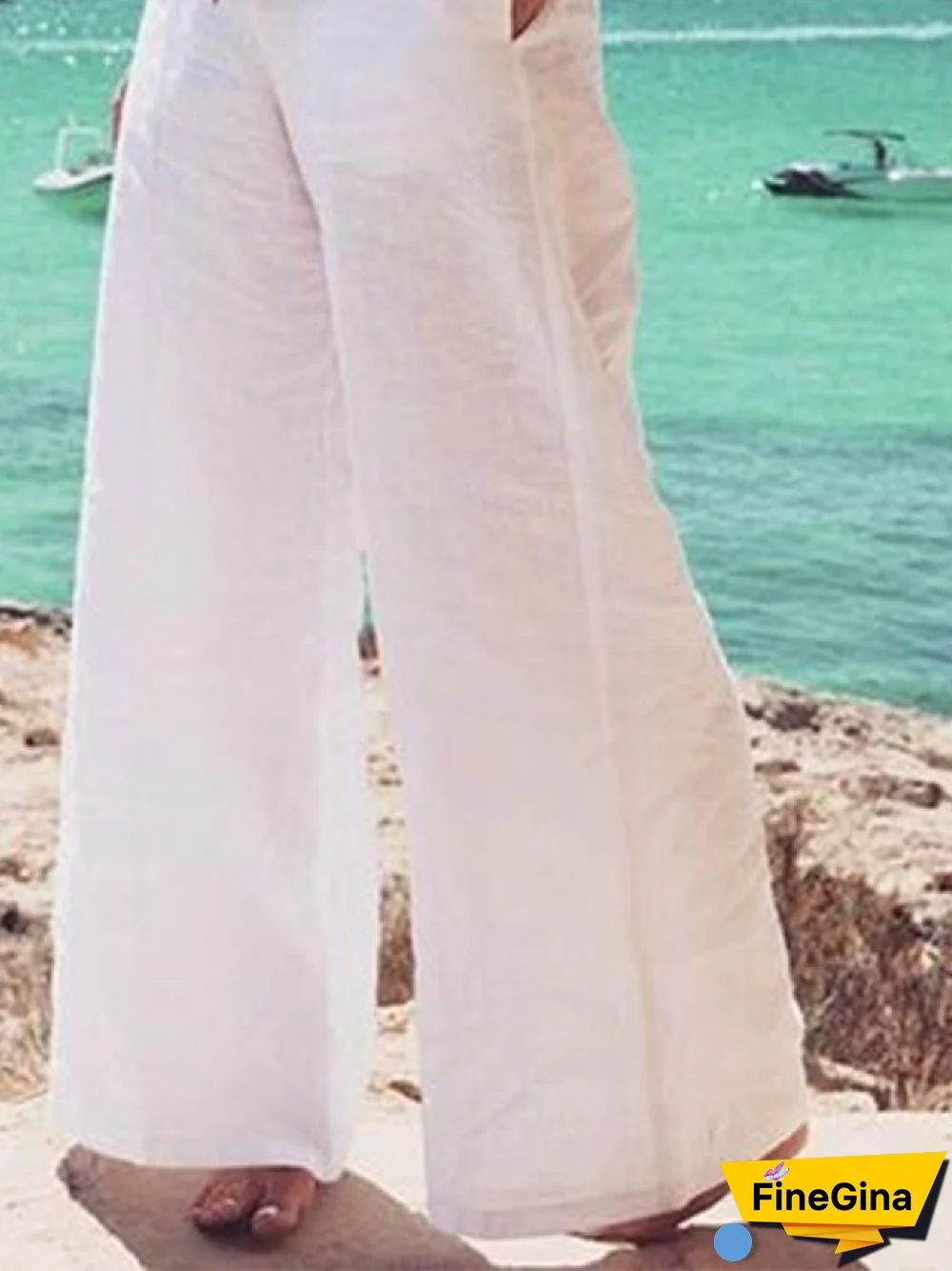 Casual Solid Cotton Pocket Loosen Pants