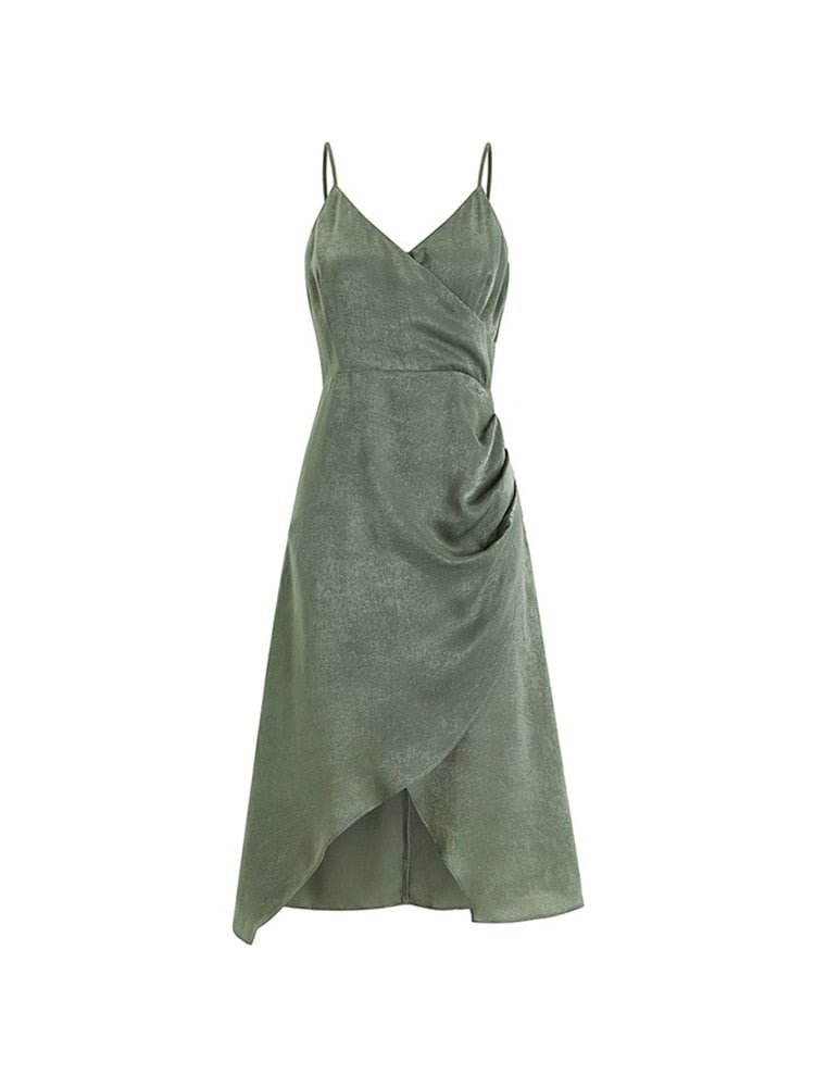 2022 Summer Elegant Midi Suspender Dresses Women Sexy Draped Long Party Bodycon Dress Low-Neck Evening Sleeveless Backless Club