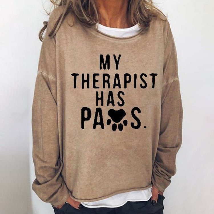 Comstylish My Therapist Has Paws Print Sweatshirt