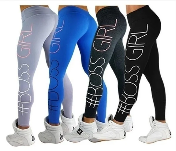 New Women's Pants Boss Girl Tight Package Hip Printing Yoga Leggings