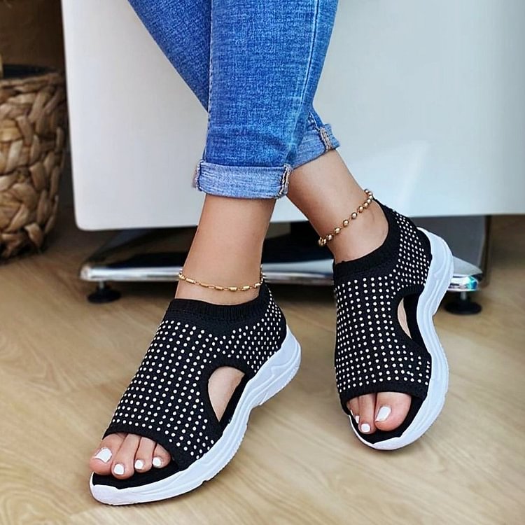 Women's Stylish Rhinestone Stretch Fabric Platform Sandals