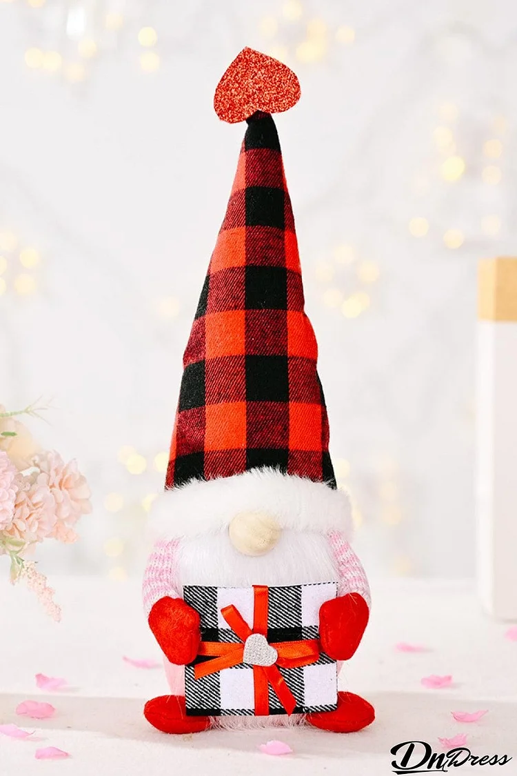 Valentine's Day Plaid Pointed Hat Gnome