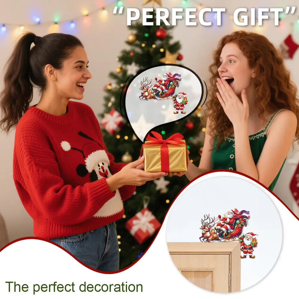 DIY Xmas Diamond Painting Wooden Door Pendants Decoration for Feiend Gifts (Elk)