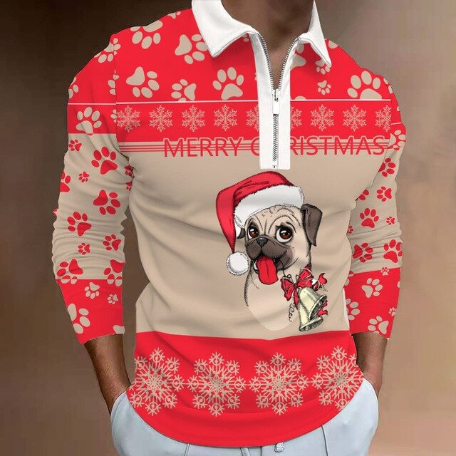 Men's Christmas Polo Shirt Long Sleeve Party