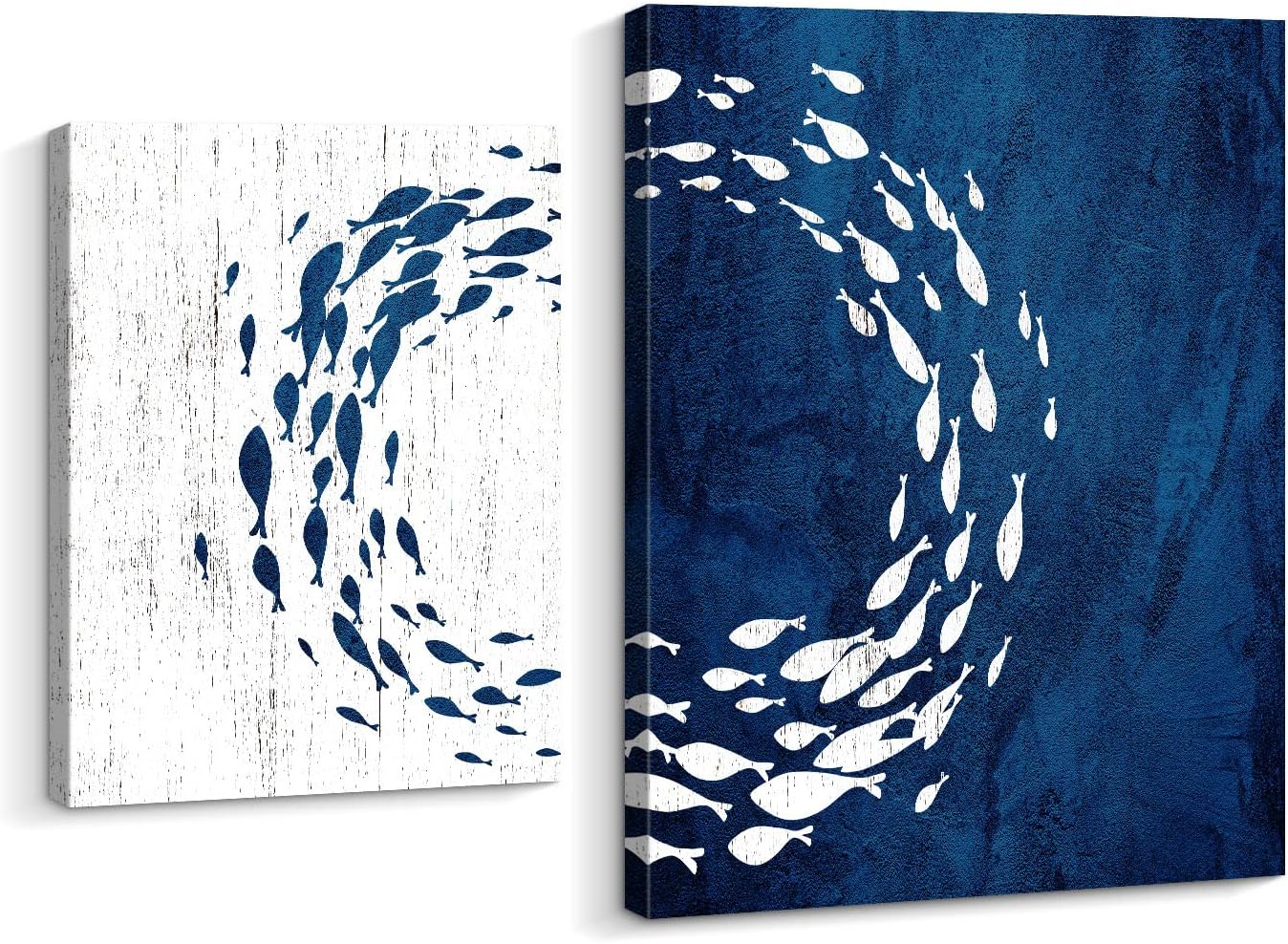 Kas Home 2 Piece Whale Canvas Wall Art Painting Modern Sea Animal Wall Decor Ocean Artwork for Bathroom Living Room Bedroom Office Framed Wooden Picture Ready to Hang (Blue - Whale, 12 x 15 inch + 8.6 x 11 inch) 12 x 15 inch + 8.6 x 11 inch