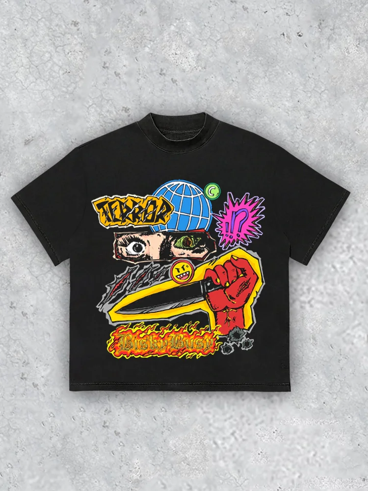 Horror Themed Contrasting Round Neck T-shirt