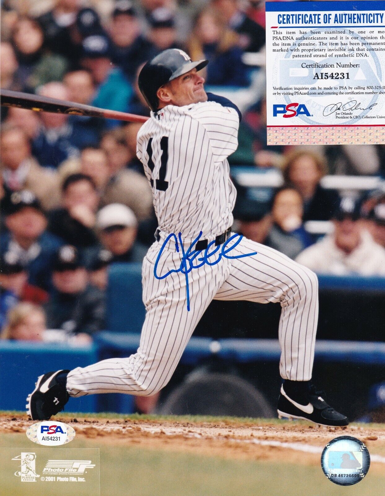 CHUCK KNOBLAUCH NEW YORK YANKEES PSA AUTHENTICATED ACTION SIGNED 8x10