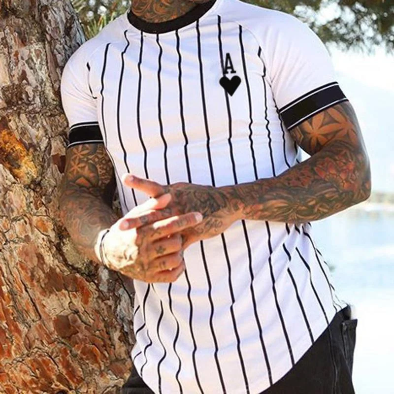 Striped Contrasting Spades A Print Crew Neck T-Shirt