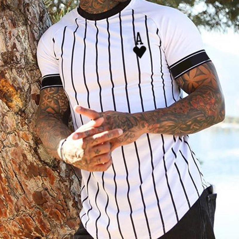 Striped Contrasting Spades A Print Crew Neck T-Shirt